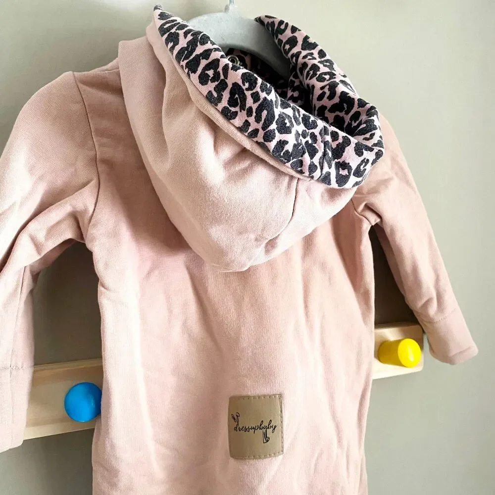 Dusty Pink + Black Leopard Print Detail Fall Body Suit from Dressupbaby UK